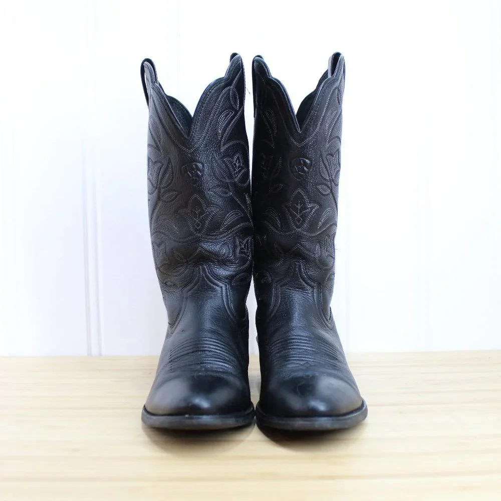 Classic Black Western Leather Cowboy Boot - Women's - Picture 4 of 10